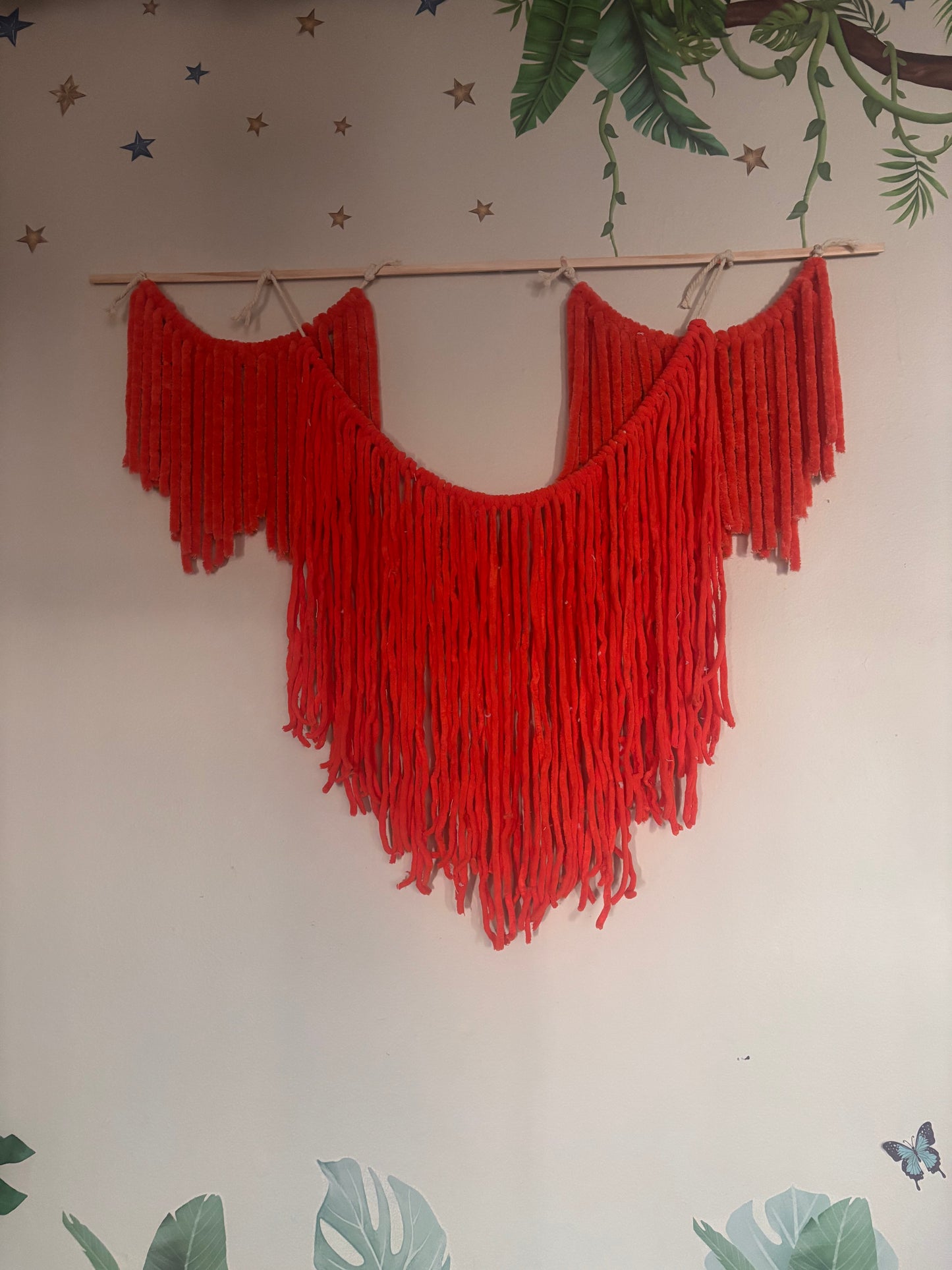 Handmade Crimson Cascade Macramé Wall Hanging Decor